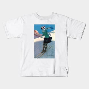 1925 Fashionable Woman Skiing Kids T-Shirt